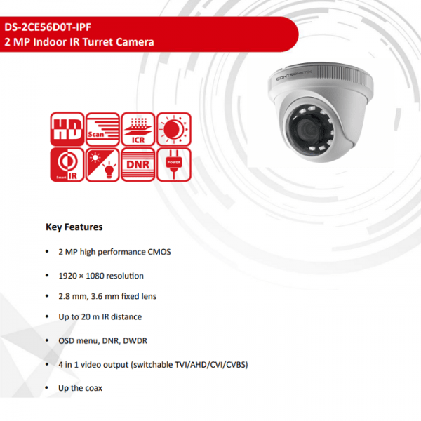 مشخصات دوربین مداربسته DS-2CE56D0T-IPF