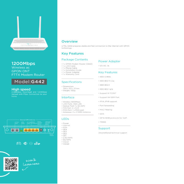 مودم روتر Gpon-ONT یوتل مدل G442